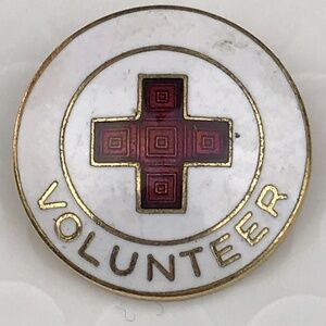 American Red Cross Volunteer Pin Gold Tone Enamel Vintage Collectible